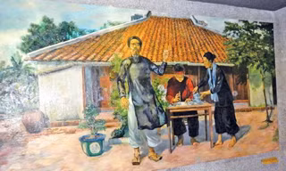 Tranh sơn dầu nhà thơ Nguyễn Đình Chiểu sáng tác Văn tế nghĩa sỹ Cần Giuộc. Ảnh: T.L