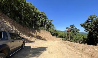 Đường công vụ thi công cao tốc Quảng Ngãi - Hoài Nhơn do nhà thầu Tập đoàn Đèo Cả san gạt một phần diện tích đất rừng tự nhiên Ảnh: Nguyễn Ngọc 