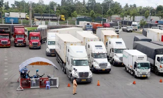 Cảnh các xe bị ùn ứ tại điểm tập kết, vận chuyển hàng hoá ở Bến xe Trung tâm TP.Cần Thơ Ảnh: Nhật Huy