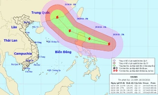Vị trí và dự báo đường đi của siêu bão Haima. Nguồn: Trung tâm dự báo khí tượng thủy văn Trung ương.