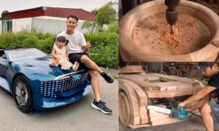 Ông bố Việt "gây sốt" mạng xã hội khi tự tay chế tạo xe Audi bằng gỗ tặng con gái 