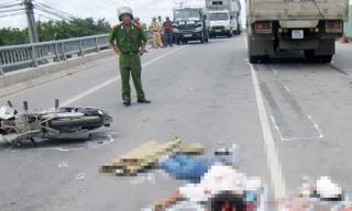 Hiện trường tai nạn khiến vợ chồng anh Hải thiệt mạng.