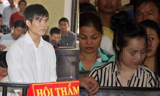 Gia Từ không một lần quay lại nhìn người bạn đời Như Quỳnh (áo sọc) trong suốt phiên tòa	ảnh: VSI