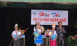 Hội thi triệu phú ngôn ngữ tại trường THCS An Vũ, Quỳnh Phụ, Thái Bình. Ảnh: Phạm Việt Nga 