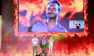 Nick Vujicic giao lưu với khán giả tối 24/5. Ảnh: Trường Phong