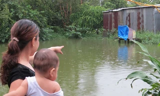 Cầu tiêu đi trên ao cá và ngay trước mặt nhà của chị Đào