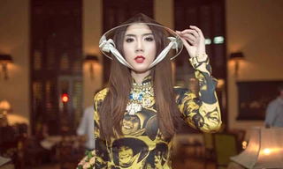 Ngọc Quyên nổi bật với áo dài in họa tiết 'độc'