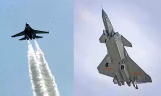 Su-30 (trái) sẽ chiếm ưu thế lớn trong không chiến với J-20