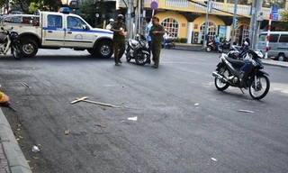 Hiện trường nơi anh Hòa bị đâm được công an phong tỏa