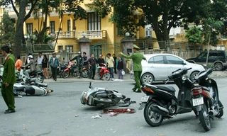 Hiện trường vụ va chạm giao thông do truy đuổi cướp ngày 28-2