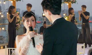 Diệu Nhi cover hit của "chị hai" Đông Nhi, nắm tay Anh Tú không rời trong tiệc cảm ơn