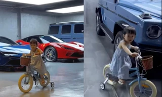 Netizen "lóa mắt" trước khoảnh khắc con gái Cường Đô La tập đạp xe bên dàn siêu xe