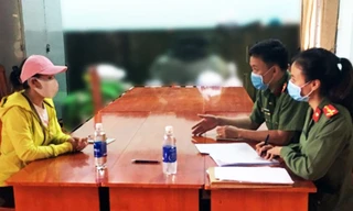 Bà N.T.T tại cơ quan công an