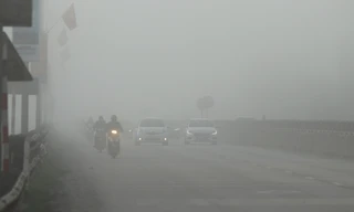 Sương mù giăng kín ở Nghệ An, ô tô xe máy phải bật đèn ban ngày