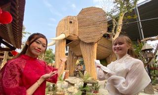 Con voi khổng lồ làm từ hàng nghìn cây tre thu hút giới trẻ đến check-in