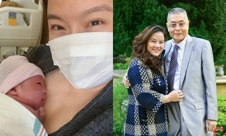 Tôn Dĩnh - bà xã Lưu Thi Côn - bên con gái mới chào đời (trái) và bên ông xã. Ảnh: On.