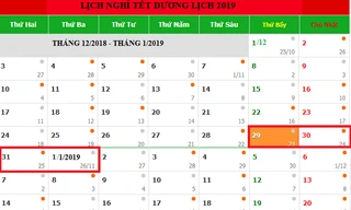 Người lao động nghỉ 4 ngày Tết dương lịch 2019