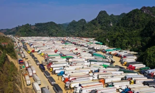 Xe chở nông sản ùn ùn đổ về cửa khẩu chờ xuất Trung Quốc