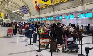 Công dân Việt Nam làm thủ tục lên chuyến bay tại sân bay Toronto Pearson (Canada) để về nước. Ảnh: VNA.