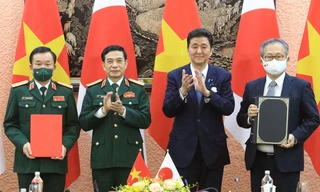 Lãnh đạo Bộ Quốc phòng hai nước tại cuộc hội đàm