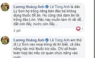Chủ tài khoản Facebook này vẫn khẳng định dân Lý Sơn trồng riêng tỏi trên đảo Bé không dùng thuốc để ăn