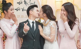 Khoảnh khắc ngọt ngào của Đỗ Mỹ Linh và Chủ tịch CLB Hà Nội ở đám hỏi