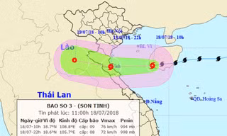 Chiều tối nay (18/7), bão Sơn Tinh sẽ ảnh hưởng trực tiếp đến khu vực ven biển các tỉnh từ Thái Bình đến Quảng Bình. Ảnh: Ảnh: NCHMF.