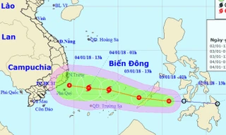 Vị trí và hướng di chuyển của áp thấp nhiệt đới. Ảnh: NCHMF.
