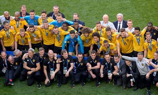 Các thành viên đội tuyển Bỉ nhận HCĐ World Cup 2018.