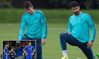 Diego Costa và Oscar va chạm nảy lửa với nhau trên sân tập.