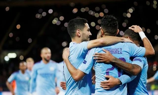 Niềm vui của các cầu thủ Man City.