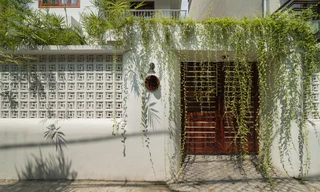 Cải tạo nhà ống thành nhà phố trồng cúc tần trước cổng dành cho 4 thế hệ 