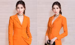 Hoa hậu Thu Thảo mặc vest cam rực rỡ, nổi bật trên thảm đỏ