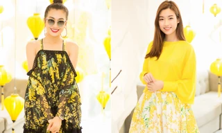 Đỗ Mỹ Linh và Lệ Hằng đọ sắc với váy hoạ tiết hoa mimosa vàng rực