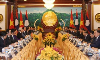 Tổng Bí thư, Chủ tịch nước Nguyễn Phú Trọng hội đàm với Tổng Bí thư, Chủ tịch nước Lào Bounnhang Vorachith. (Ảnh: Trí Dũng/TTXVN)