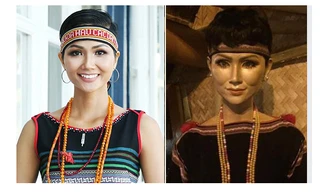 H'Hen Niê ngoài đời thực (trái) và phiên bản tượng sáp.