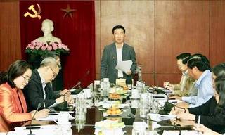 Đồng chí Võ Văn Thưởng phát biểu kết luận buổi làm việc. Ảnh: TTXVN