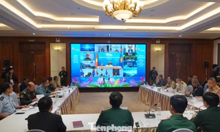 Các đại biểu tham dự hội nghị tại điểm cầu Hà Nội, sáng 17/11