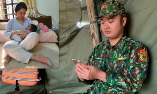 Đại úy Lê Ngọc Dũng trò chuyện với vợ và con gái đầu lòng qua điện thoại từ chốt chống dịch