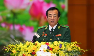 Thiếu tướng Lê Đức Thái, Tư lệnh Bộ đội Biên phòng phát biểu tại Đại hội Đảng bộ Quân đội lần thứ XI