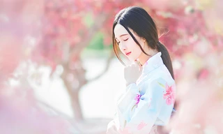 Thiếu nữ Sài Gòn đẹp như tranh vẽ bên hoa anh đào