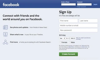 Màn hình đăng ký của Facebook.