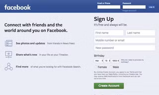 Màn hình đăng ký của Facebook.