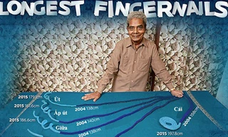 Độ dài móng tay trên một bàn tay của Chillal khác nhau. Ảnh: Guiness