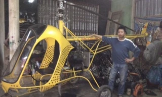Anh Thắng bên chiếc trực thăng tự chế