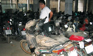 Khách đang xem “lô hàng” xe gắn máy chuẩn bị đưa ra bán đấu giá - Ảnh: Đàm Huy 