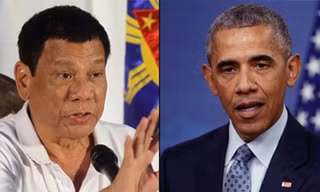 Tổng thống Philippines Rodrigo Duterte và người đồng cấp Mỹ Barack Obama. Ảnh: ABS-CBN