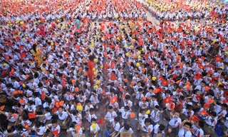 Buổi khai giảng của Trường Tiểu học Chu Văn An (phường Hoàng Liệt, Hoàng Mai). Ảnh: Gia Chính.