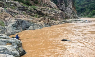 Thợ câu cá lăng luôn chọn ở những nơi nước chảy xiết để câu cá.