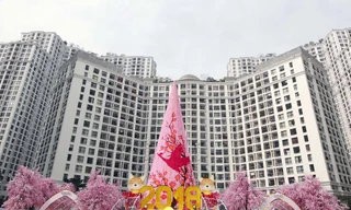 Bức tranh Xuân Đắc Lộc được kết từ 150.000 bông hoa đào một cách công phu, tỉ mỉ là món quà độc đáo dành tặng người dân. Nơi đây còn lộng lẫy hơn khi đêm về với hiệu ứng ánh sáng đặc biệt